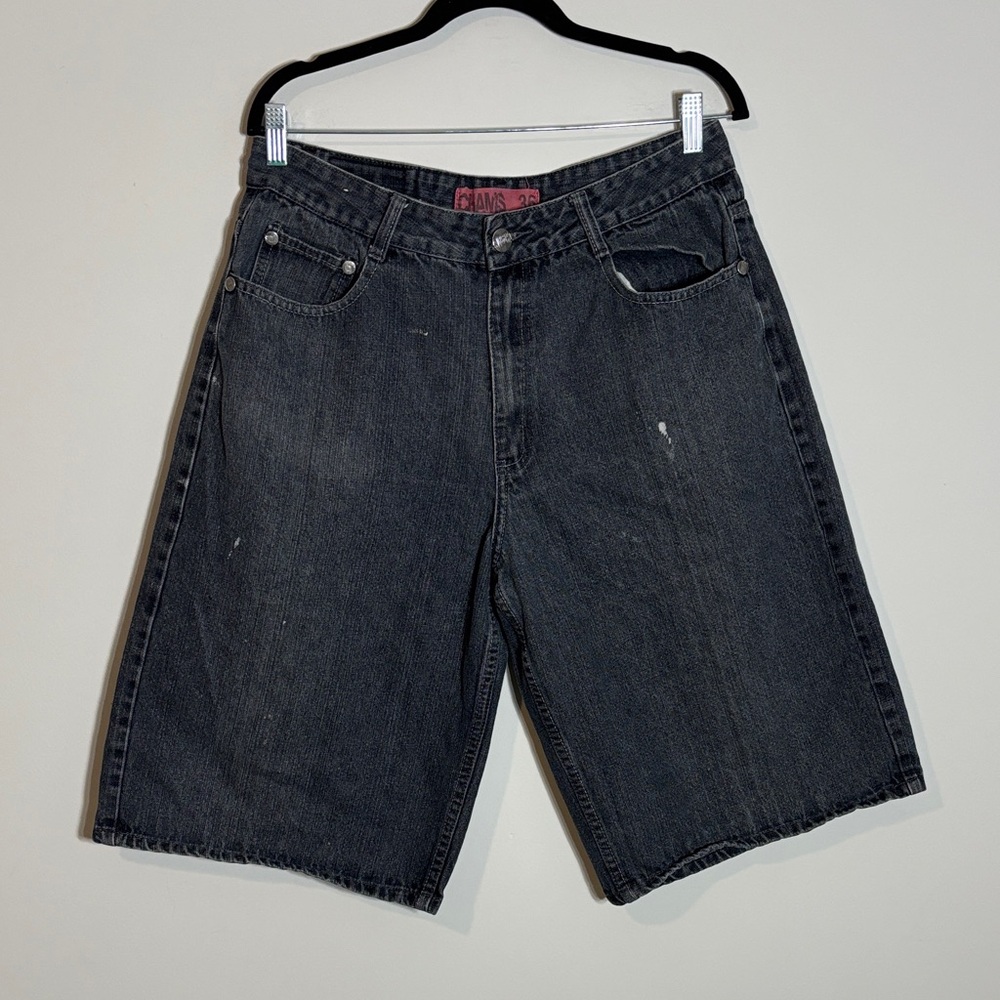 Vintage Chams Black Denim Shorts Distressed Skater Y2K